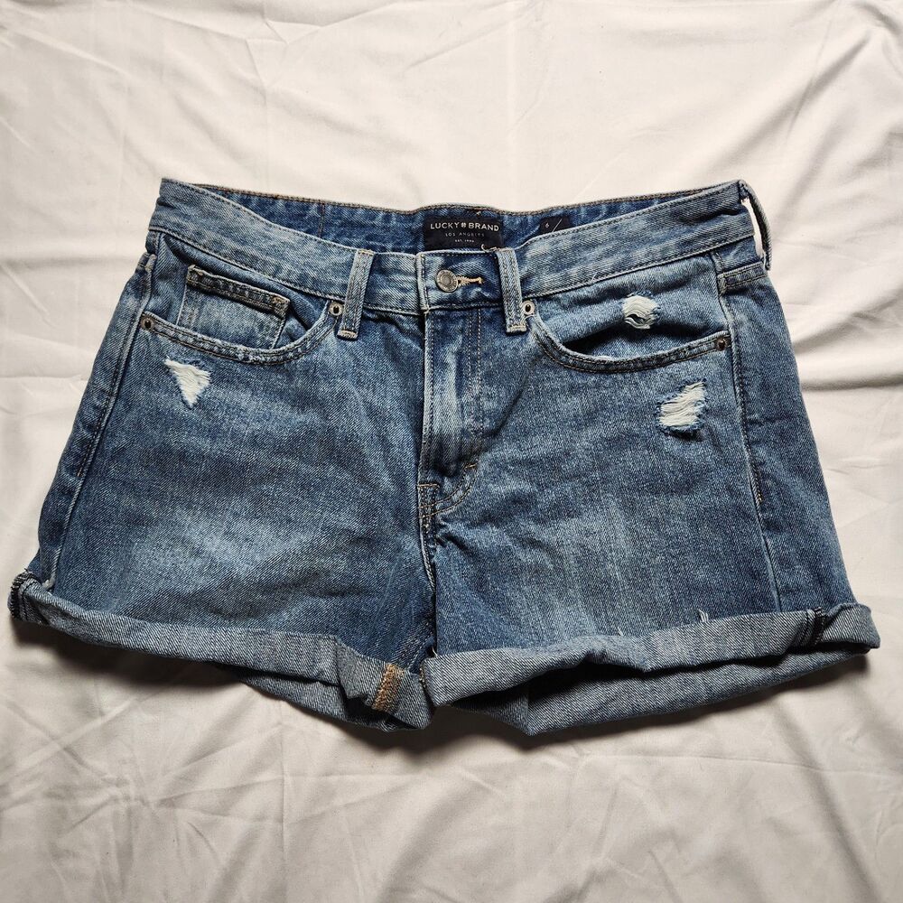 Lucky Brand Womens 6/28 Boyfriend Medium Wash Distressed Shorts